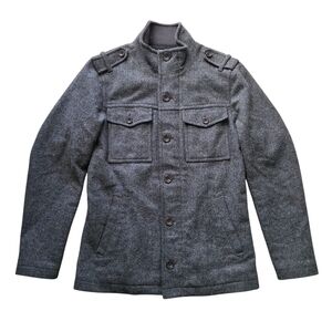 Fossil Mens Wool Military Field Jacket Gray Size XL Epaulet Button Up Coat